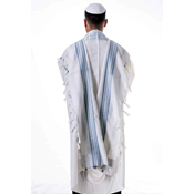 Talith Gadol « Maalot » bandes bleues claires et argentées